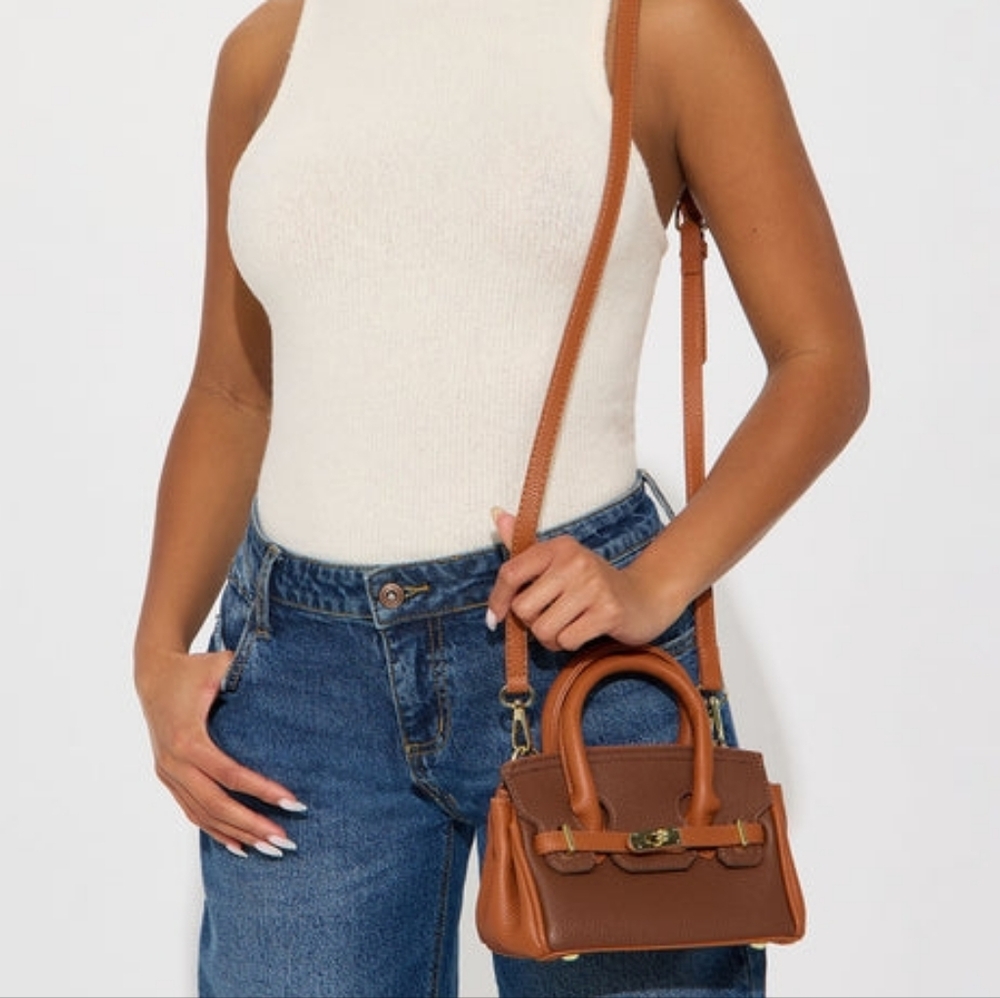 Fashion Nova Two-Tone Brown Mini Satchel - Picture 6 of 6